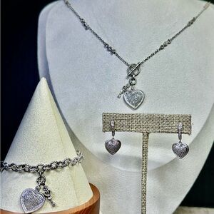 Judith Jack 925 Sterling Silver Diamond Heart Jewelry Set Lot#116